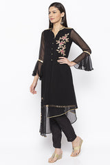 Georgette Asymmetric Kurti Top In Black