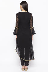 Georgette Asymmetric Kurta Top In Black