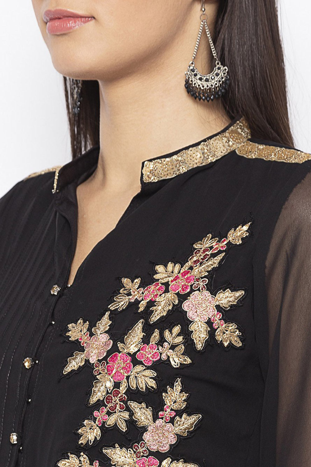 Georgette Asymmetric Kurta Top In Black