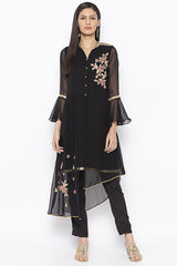 Georgette Asymmetric Kurta Top In Black