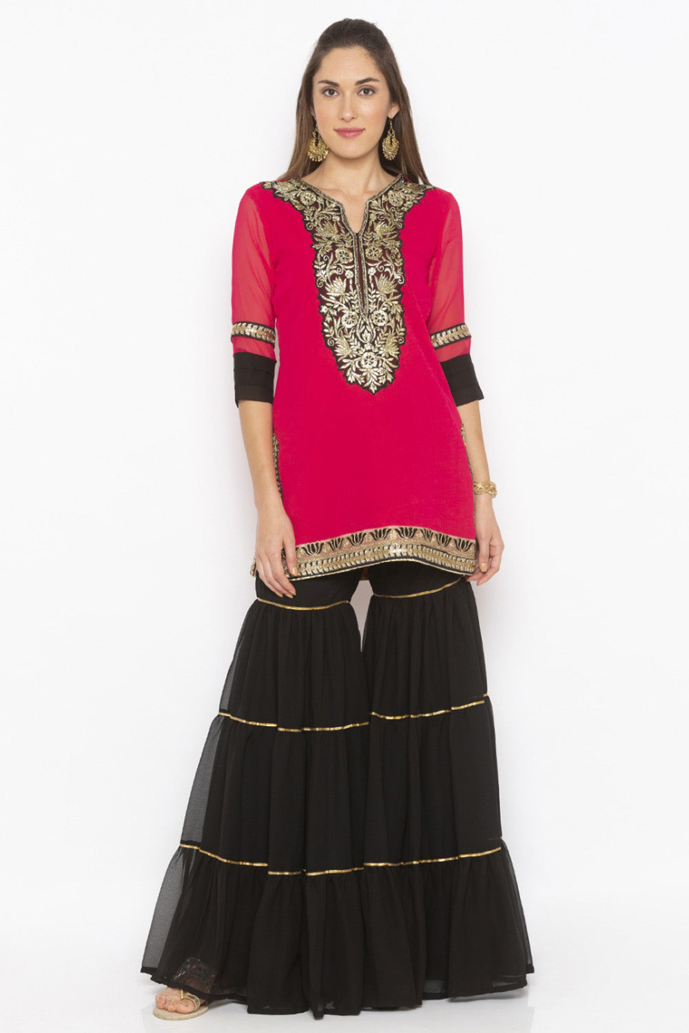 Georgette Short Kurta Top In Pink