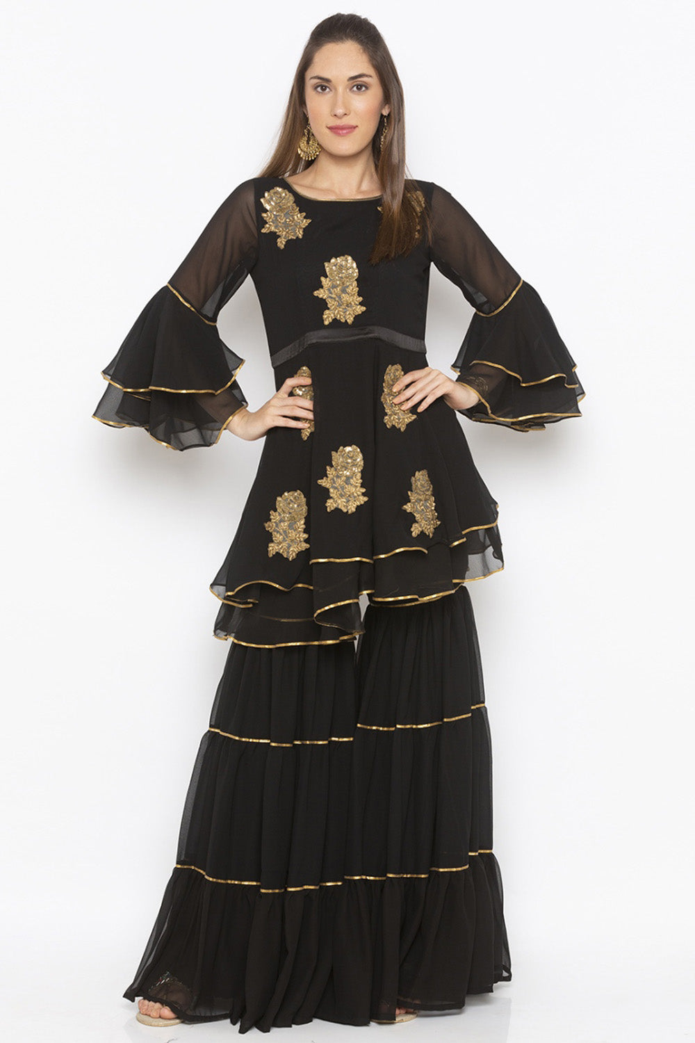 Georgette Short Kurta Top In Black