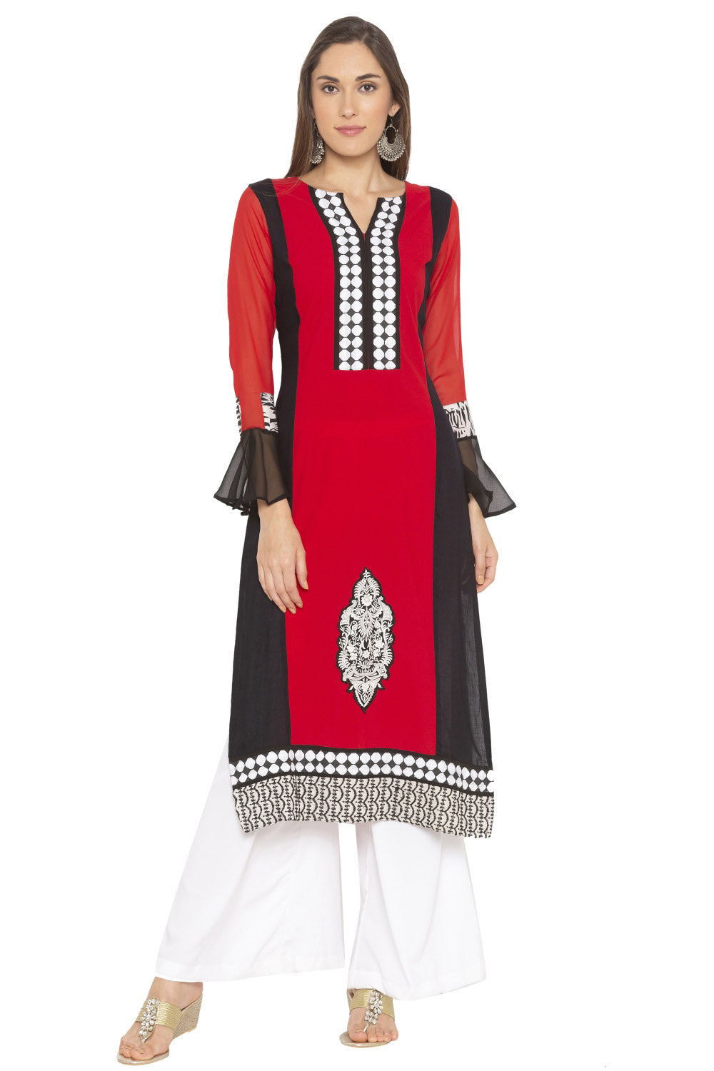 Crepe Straight Kurta Top In Red