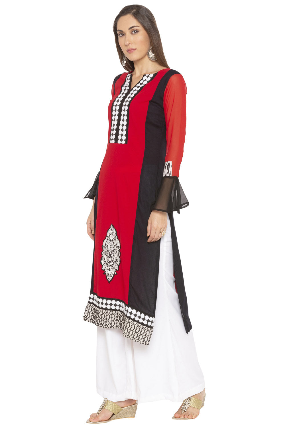 Crepe Straight Kurta Top In Red