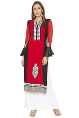 Crepe Straight Kurta Top In Red