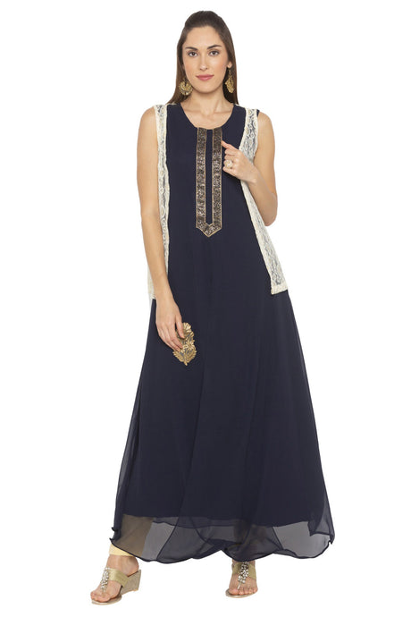 Georgette Solid Kurta Top in Blue