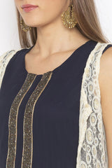 Georgette Solid Kurta Top In Blue