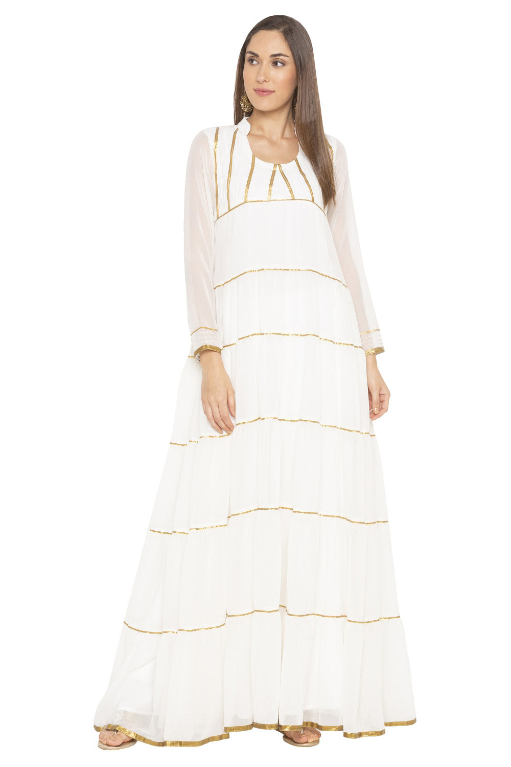 Georgette A Line Kurta Top In White