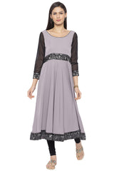 Crepe Flared Kurta Top In Grey