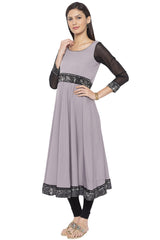 Crepe Flared Kurta Top In Grey