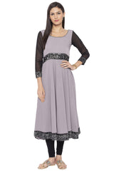 Crepe Flared Kurta Top In Grey