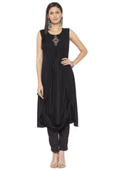 Blended Cotton Asymmetric Kurti In Black