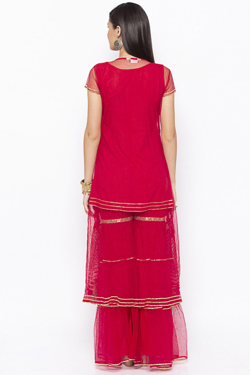 Net Embroidered Kurta Top In Maroon