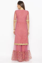 Net Straight Kurta Top In Pink