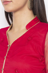 Net Straight Kurta Top In Maroon