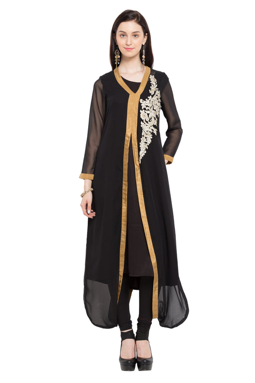 Black Georgette Front Slit Cut Kurti.