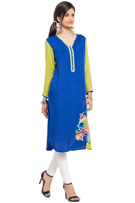 Blended Cotton Straight Kurta Top in Blue