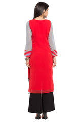 Faux Georgette Flared Kurta Top in Red