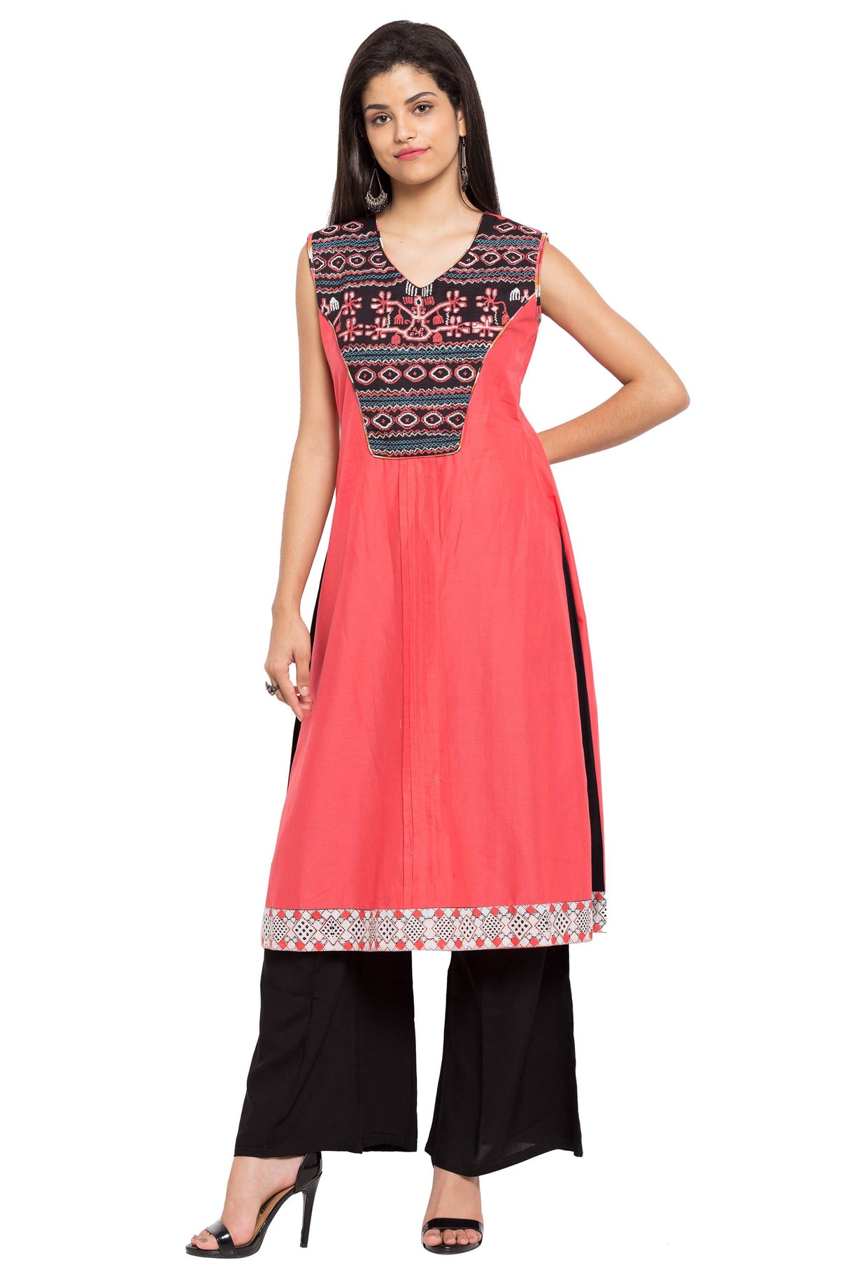 Blended Cotton Straight Kurta Top In Orange