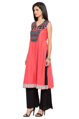 Blended Cotton Straight Kurta Top In Orange