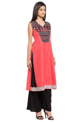 Blended Cotton Straight Kurta Top In Orange