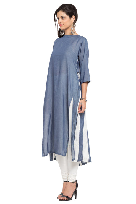 Blended Cotton Straight Kurta Top in Grey