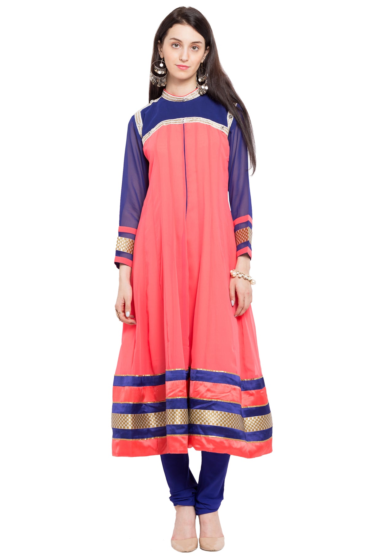 Faux Georgette Anarkali Kurta Top In Orange