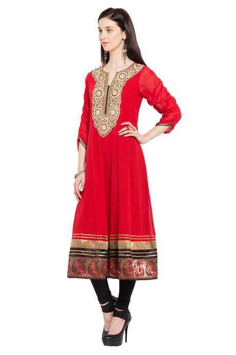 Faux Georgette Anarkali Kurta Top in Red