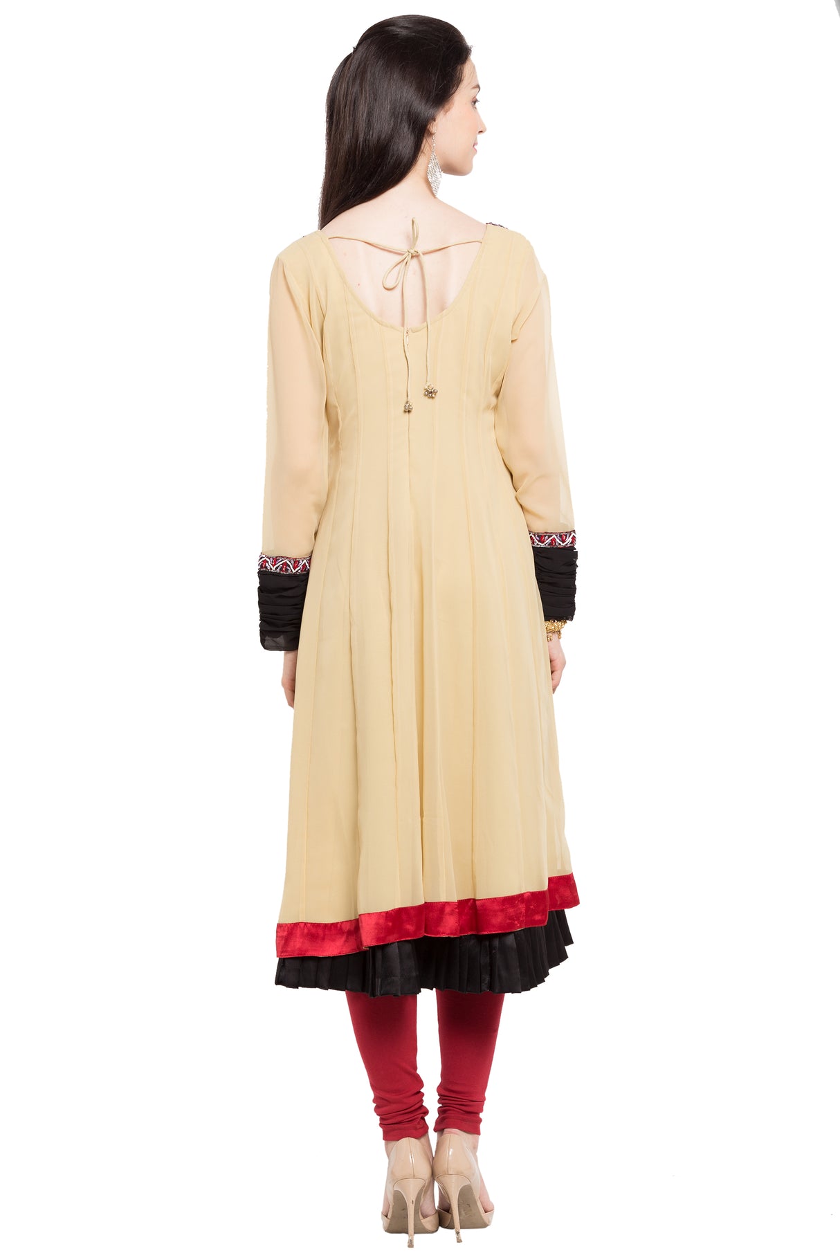 Faux Georgette Asymmetric Kurta Top in Beige