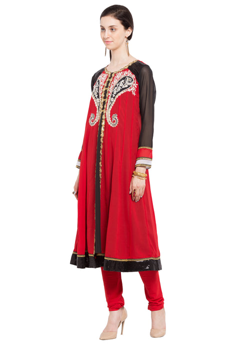 Faux Georgette Anarkali Kurta Top in Red