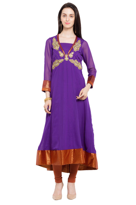 Faux Georgette Anarkali Kurta Top in Purple