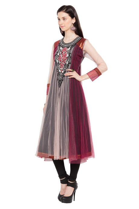 Buy Pink Anarkali Kurta in Net for Women's at KarmaPlace