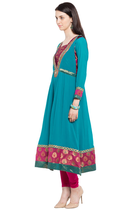 Faux Georgette Anarkali Kurta Top in Blue - Right Side