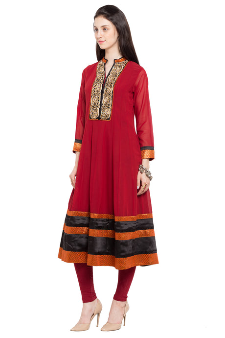 Faux Georgette Anarkali Kurta Top in Red