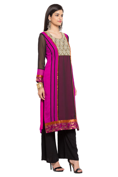 Faux Georgette Straight Kurta Top in Pink