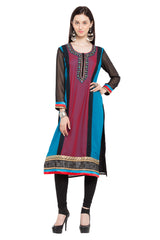 Faux Georgette Straight Kurta Top In Black