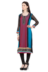 Faux Georgette Straight Kurta Top In Black