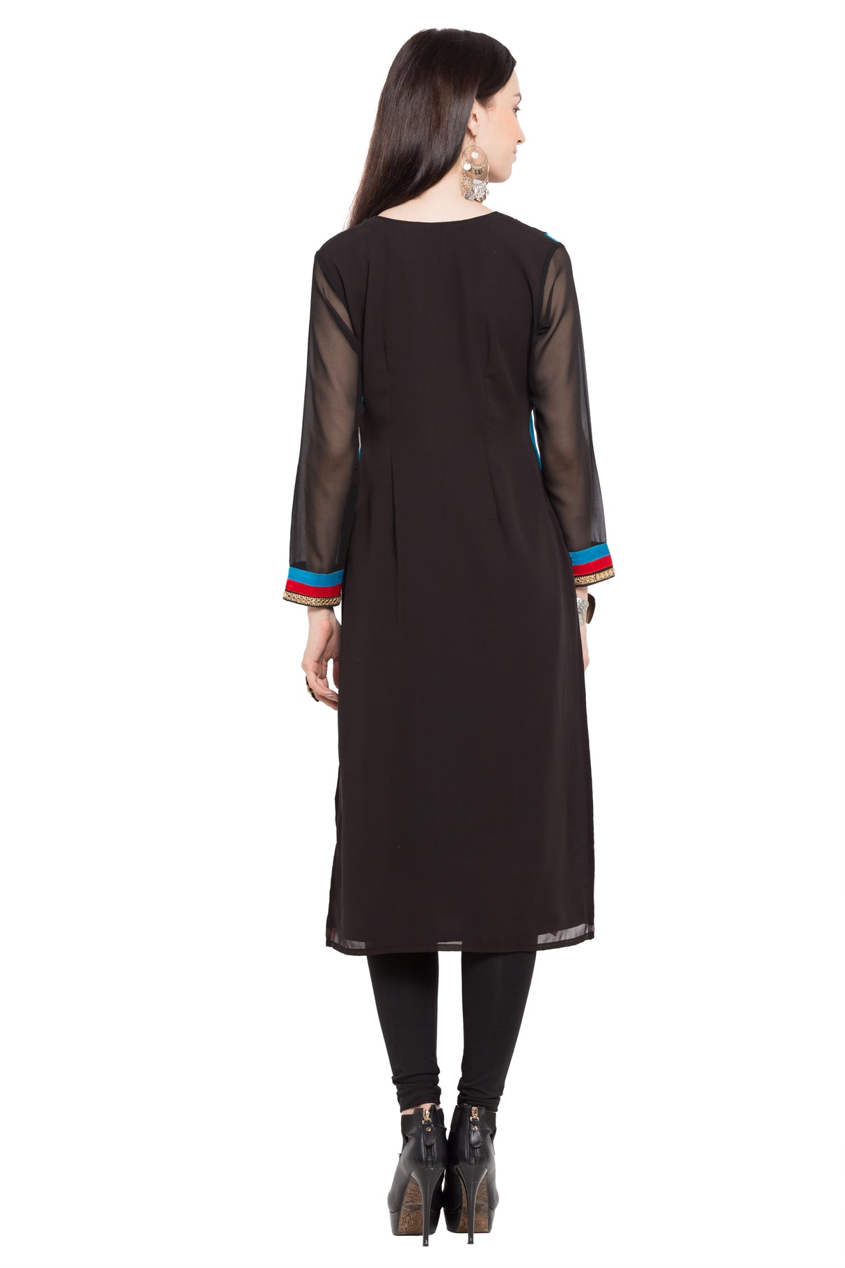 Faux Georgette Straight Kurta Top In Black