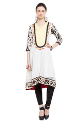 Blended Cotton Printed Kurta Top in White
