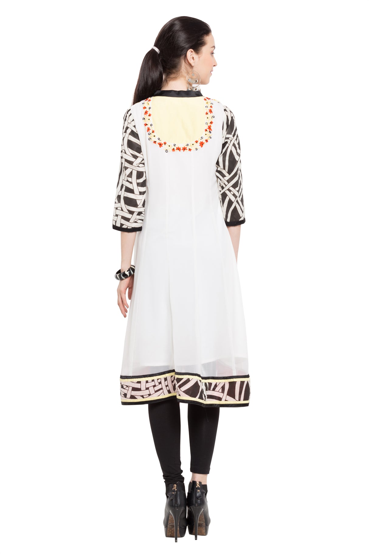 Blended Cotton Printed Kurta Top in White