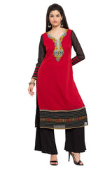 Faux Georgette Straight Kurta Top In Red