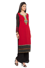 Faux Georgette Straight Kurta Top In Red