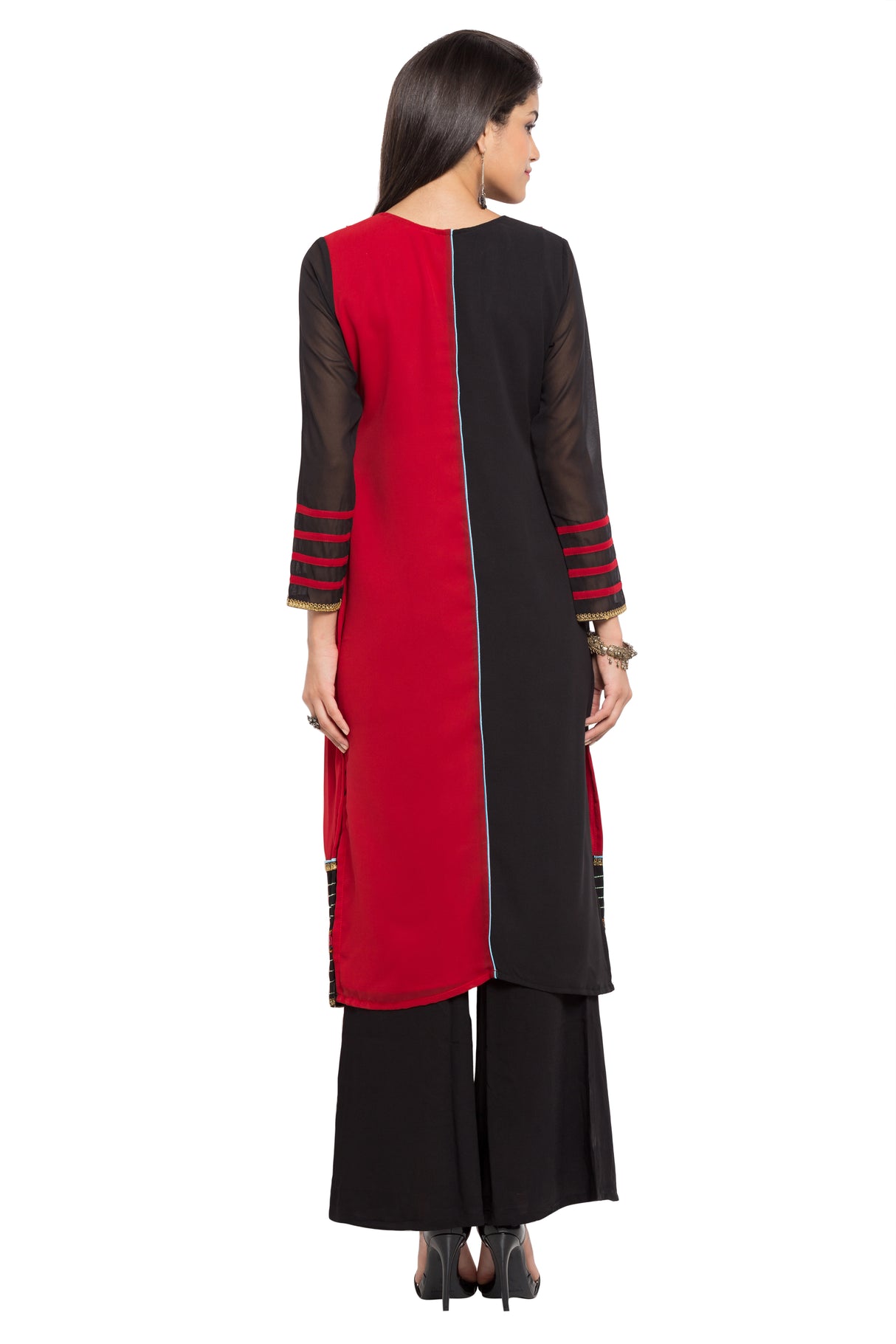 Faux Georgette Straight Kurta Top In Red