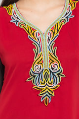 Faux Georgette Straight Kurta Top In Red