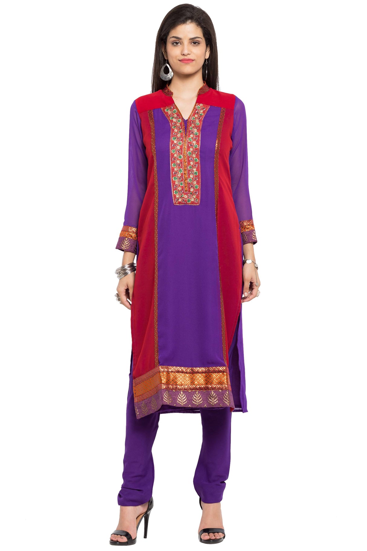 Faux Georgette Straight Kurta Top In Purple