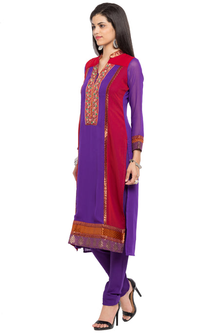 Faux Georgette Straight Kurta Top in Purple