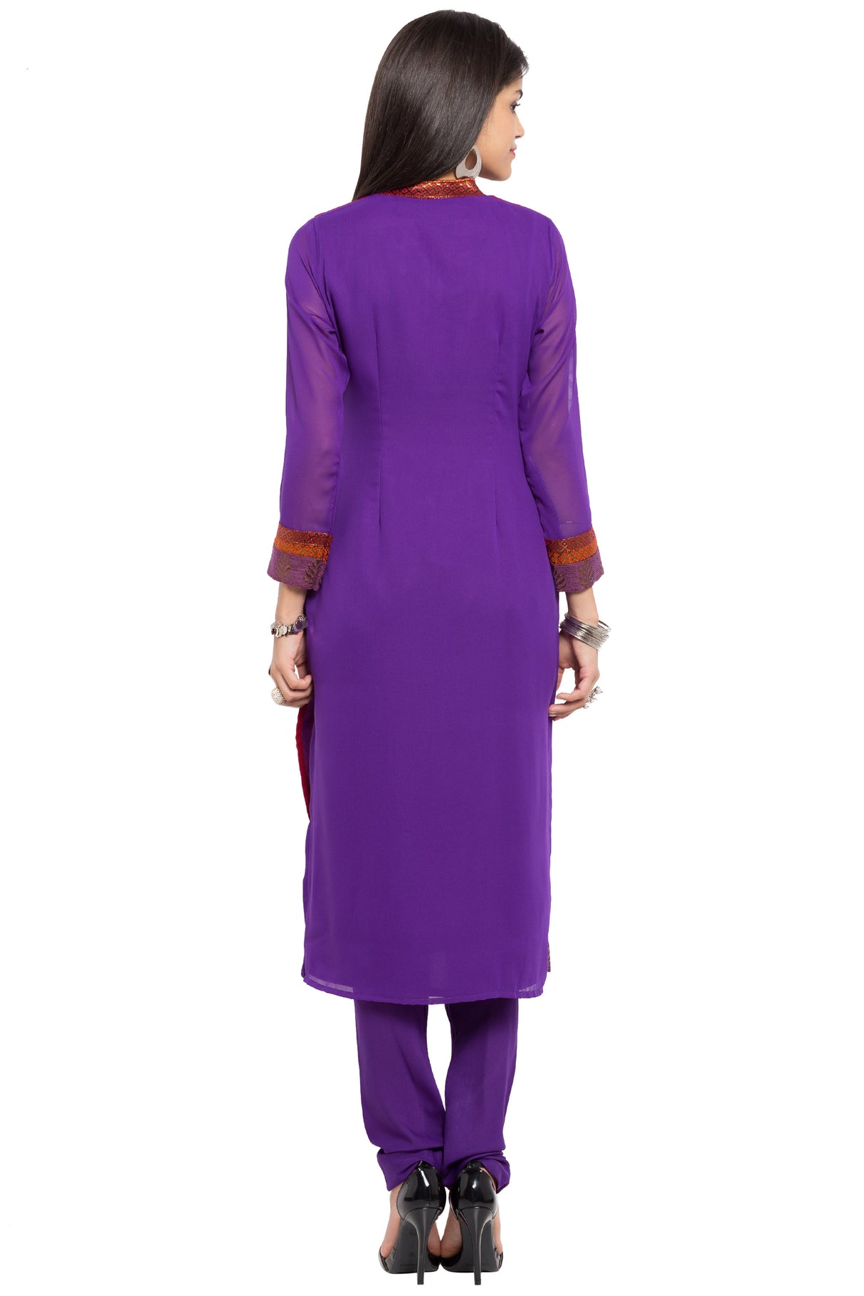 Faux Georgette Straight Kurta Top In Purple