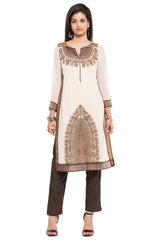 Faux Georgette Straight Kurta Top In Brown