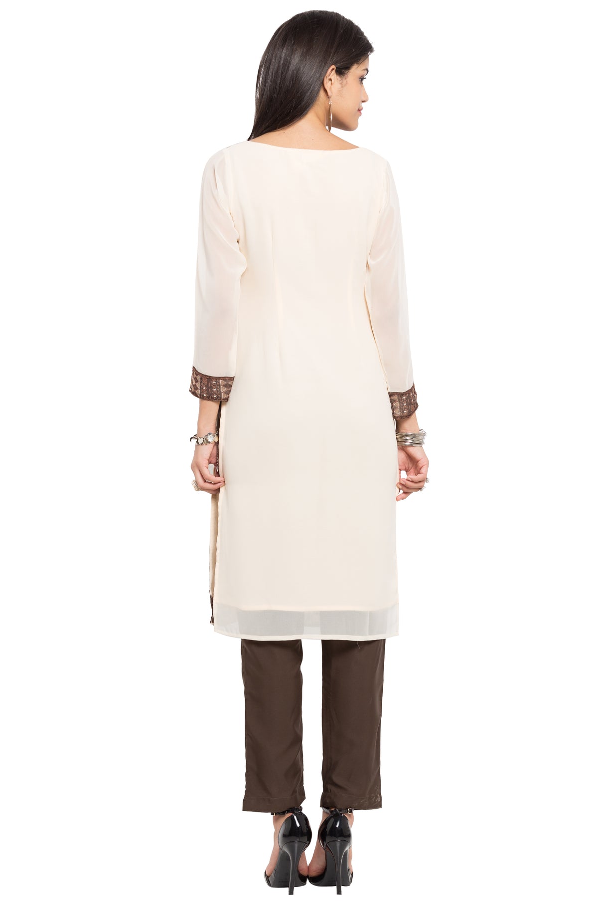 Faux Georgette Straight Kurta Top In Brown