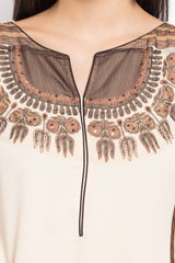 Faux Georgette Straight Kurta Top In Brown